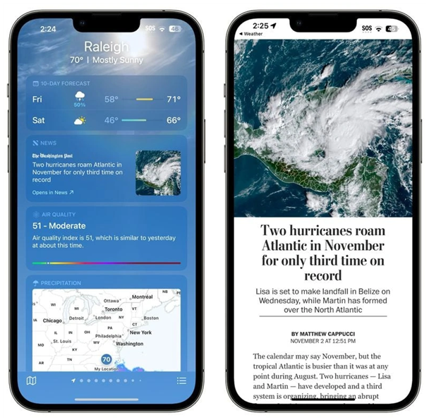 赛罕苹果14维修分享iPhone 14手机如何看天气时顺带看新闻 