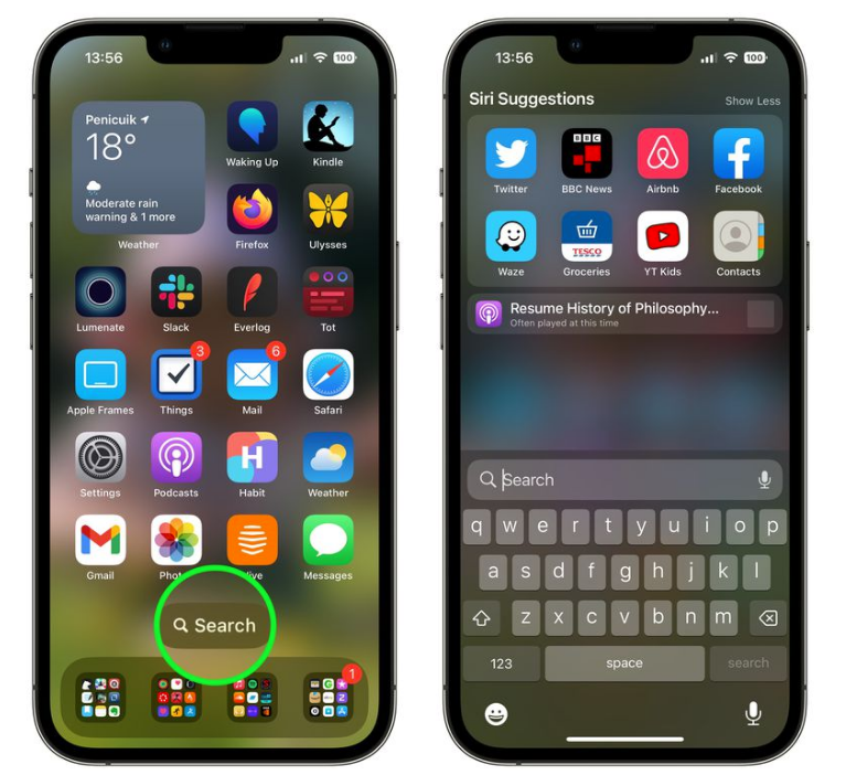 赛罕苹果手机维修分享升级到 iOS 16 后，如何删除主屏幕上的搜索按钮 